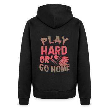 play hard or go home badminton - Unisex Premium Bio Zip Hoodie - Schwarz - Hinten - Nico (187cm)