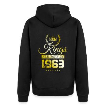 kings are born 1963 - Unisex Premium Bio Zip Hoodie - Schwarz - Hinten - Nico (187cm)