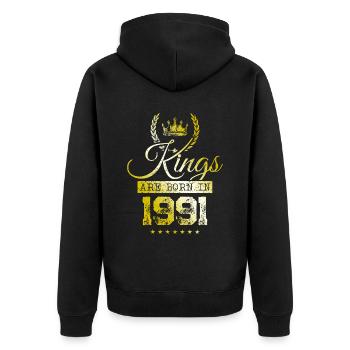 kings are born 1991 - Unisex Premium Bio Zip Hoodie - Schwarz - Hinten - Nico (187cm)