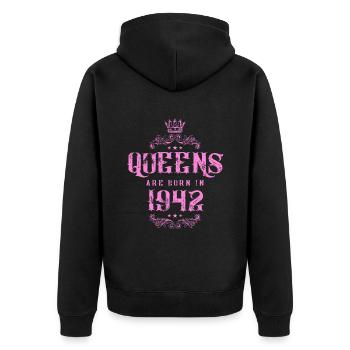 born in 1942 - Unisex Premium Bio Zip Hoodie - Schwarz - Hinten - Nico (187cm)