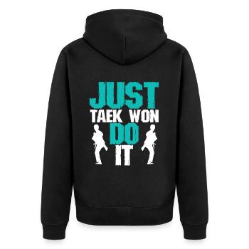 spruch taekwondo - Unisex Premium Bio Zip Hoodie - Schwarz - Hinten - Nico (187cm)