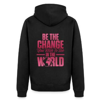 change in the world - Unisex Premium Organic Zip Hoodie - black - Back - Nico (187cm)