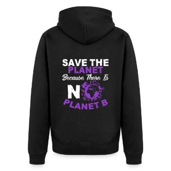 umweltschutz planet b - Unisex Premium Bio Zip Hoodie - Schwarz - Hinten - Nico (187cm)