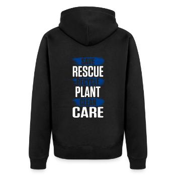 recycle planet umweltschutz - Unisex Premium Bio Zip Hoodie - Schwarz - Hinten - Nico (187cm)