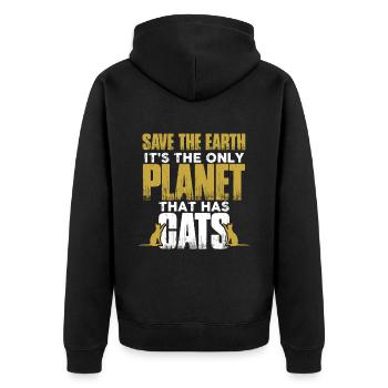 planet protection cats - Unisex Premium Organic Zip Hoodie - black - Back - Nico (187cm)