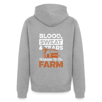 sang sueur larmes agriculteur - Veste à capuche bio Premium Unisexe - gris chiné - Dos - Nico (187cm)