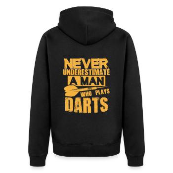 don't underestimate dart - Unisex Premium Organic Zip Hoodie - black - Back - Nico (187cm)