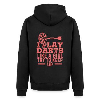 darts saying funny - Unisex Premium Organic Zip Hoodie - black - Back - Nico (187cm)