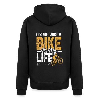 fahrrad spruch lebensstil - Unisex Premium Bio Zip Hoodie - Schwarz - Hinten - Nico (187cm)