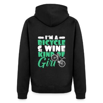 fahrrad frau wein - Unisex Premium Bio Zip Hoodie - Schwarz - Hinten - Nico (187cm)
