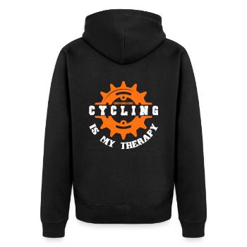 fahrrad therapie - Unisex Premium Bio Zip Hoodie - Schwarz - Hinten - Nico (187cm)