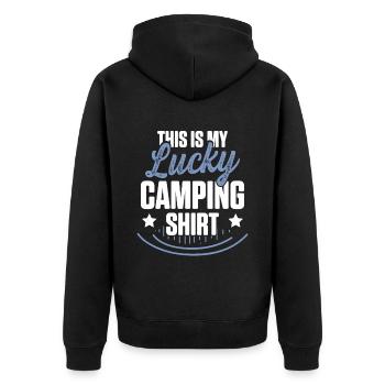 camping shirt - Unisex Premium Organic Zip Hoodie - black - Back - Nico (187cm)