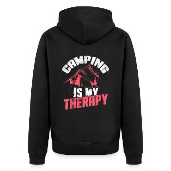 camping therapy - Unisex Premium Organic Zip Hoodie - black - Back - Nico (187cm)