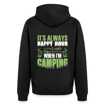 happy hour camping - Unisex Premium Organic Zip Hoodie - black - Back - Nico (187cm)