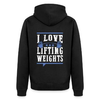 J’adore les poids de fitness - Veste à capuche bio Premium Unisexe - noir - Dos - Nico (187cm)
