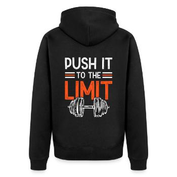 push it limit fitness - Unisex Premium Bio Zip Hoodie - Schwarz - Hinten - Nico (187cm)