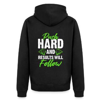 hard training fitness - Unisex Premium Organic Zip Hoodie - black - Back - Nico (187cm)
