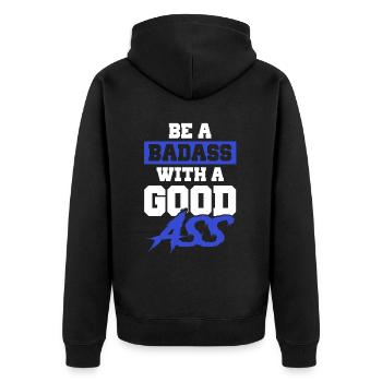 badass fitness - Unisex Premium Organic Zip Hoodie - black - Back - Nico (187cm)