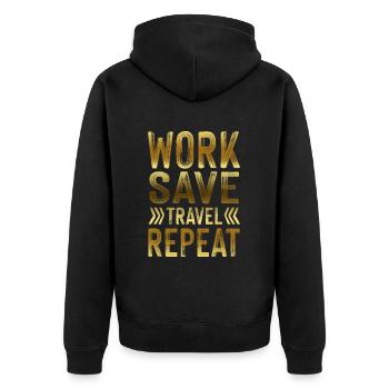 work travel repeat - Unisex Premium Organic Zip Hoodie - black - Back - Nico (187cm)