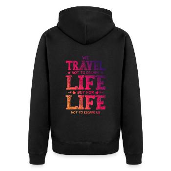 reise leben travel - Unisex Premium Bio Zip Hoodie - Schwarz - Hinten - Nico (187cm)