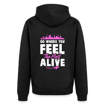 travel travel slogan - Unisex Premium Organic Zip Hoodie - black - Back - Nico (187cm)
