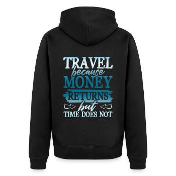 travel money time - Unisex Premium Organic Zip Hoodie - black - Back - Nico (187cm)