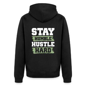 stay humble hustle hard - Unisex Premium Organic Zip Hoodie - black - Back - Nico (187cm)