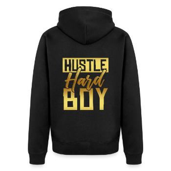 boy junge hustle hard - Unisex Premium Bio Zip Hoodie - Schwarz - Hinten - Nico (187cm)