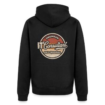IT Consultant Original - Unisex Premium Bio Zip Hoodie - Schwarz - Hinten - Nico (187cm)