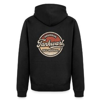 Tankwart Original Lustig Tankwärter - Unisex Premium Bio Zip Hoodie - Schwarz - Hinten - Nico (187cm)