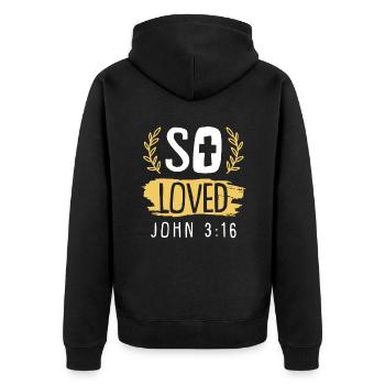 bible god love - Unisex Premium Organic Zip Hoodie - black - Back - Nico (187cm)