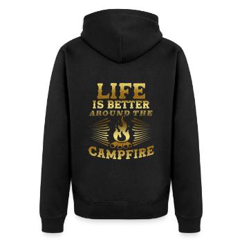 campfire camp - Unisex Premium Organic Zip Hoodie - black - Back - Nico (187cm)