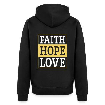 glaube hoffnung liebe - Unisex Premium Bio Zip Hoodie - Schwarz - Hinten - Nico (187cm)
