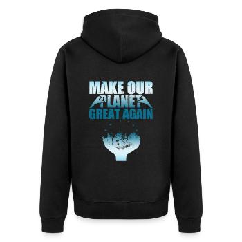 planet great again - Unisex Premium Bio Zip Hoodie - Schwarz - Hinten - Nico (187cm)