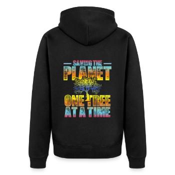 save planet baum - Unisex Premium Bio Zip Hoodie - Schwarz - Hinten - Nico (187cm)