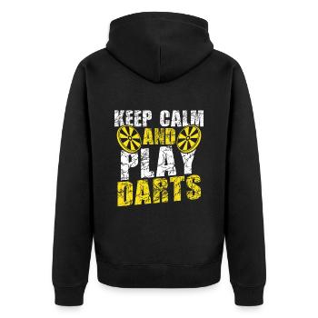 keep calm dart game - Unisex Premium Organic Zip Hoodie - black - Back - Nico (187cm)
