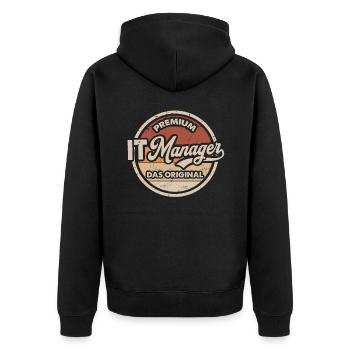IT Manager Original - Unisex Premium Bio Zip Hoodie - Schwarz - Hinten - Nico (187cm)