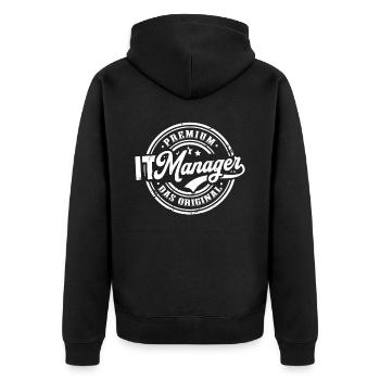 IT Manager Original - Unisex Premium Bio Zip Hoodie - Schwarz - Hinten - Nico (187cm)