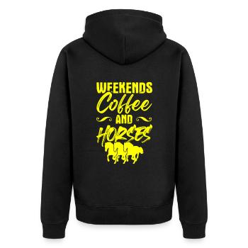 kaffee pferde reiten - Unisex Premium Bio Zip Hoodie - Schwarz - Hinten - Nico (187cm)