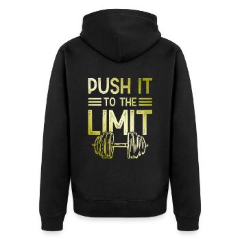 push it limit fitness - Unisex Premium Bio Zip Hoodie - Schwarz - Hinten - Nico (187cm)