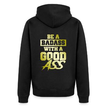 badass fitness - Unisex Premium Organic Zip Hoodie - black - Back - Nico (187cm)