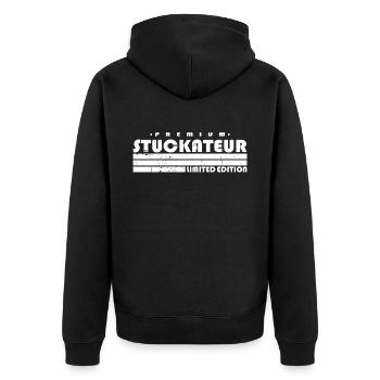 Stuckateur Limited Edition Stuckateurmeister - Unisex Premium Bio Zip Hoodie - Schwarz - Hinten - Nico (187cm)