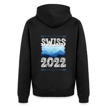 Swiss 2022 - Unisex Premium Bio Zip Hoodie - Schwarz - Hinten - Nico (187cm)
