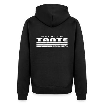 Tante Limited Edition Lustiges Tanten - Unisex Premium Bio Zip Hoodie - Schwarz - Hinten - Nico (187cm)