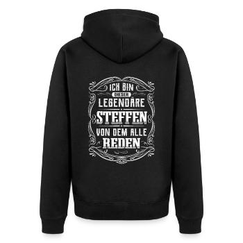 Ich bin dieser legendäre Steffen - Unisex Premium Bio Zip Hoodie - Schwarz - Hinten - Nico (187cm)