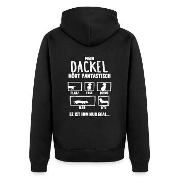 Mein Dackel hört fantastisch Hunde - Unisex Premium Bio Zip Hoodie - Schwarz - Hinten - Nico (187cm)