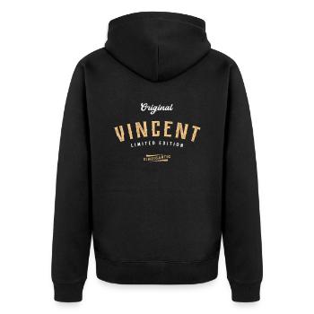 Vincent Limited Edition - Unisex Premium Bio Zip Hoodie - Schwarz - Hinten - Nico (187cm)