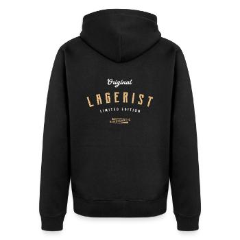 Lagerist Limited Edition Lagerlogistik - Unisex Premium Bio Zip Hoodie - Schwarz - Hinten - Nico (187cm)