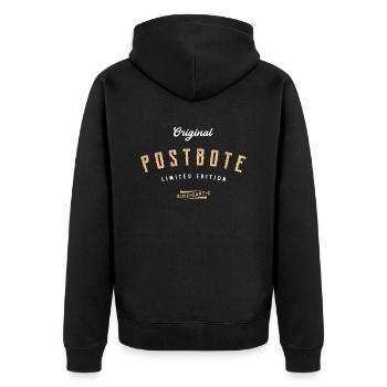 Postbote Limited Edition Lustiges Paketdienst - Unisex Premium Bio Zip Hoodie - Schwarz - Hinten - Nico (187cm)