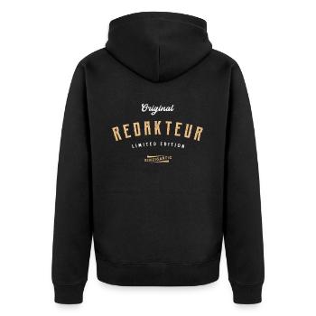 Redakteur Limited Edition - Unisex Premium Bio Zip Hoodie - Schwarz - Hinten - Nico (187cm)